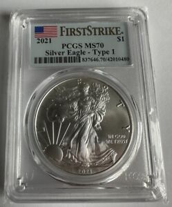 New Listing$1 PCGS MS70 Silver Eagle - 2021 Type 1 FIRSTSTRIKES