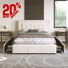 Modern Queen Bed Frame ,Four Drawers, Button Tufted Headboard with PU and Velvet