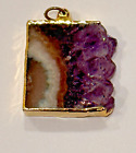 Amethyst Geode Slice Necklace - Crystal Pendant Jewelry Quartz; 1