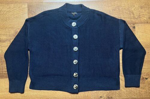 Quince 100% Organic Cotton Women’s Cropped Cardigan Sweater Navy Blue Size Small