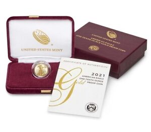 2021 W American Gold Eagle Proof 1/10th oz $5 in OGP - Type 1-C of A + Packaging