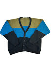 VTG 90s Streetwear Mens XL Hand Knit Color Block Dad Cardigan Sweater