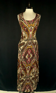 DENIM 24/7 Plus Size 14W 16W Maxi Dress Brown Rust Beige Sleeveless Crinkle