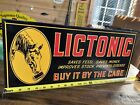 Vintage Lictonic Horse Farm Feed Embossed Metal Sign Hunt, Oil, Gas, Animal