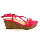 Kate Spade Women Size 7 Coral Patent Leather Cork Wedge Sandal Shoe