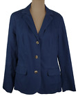 VTG~L.L. Bean~Women  L~Navy Blue Cotton Bl Preppy Career 3-Button Blazer Jacket
