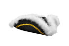 Adult Black Tricorn Hat White Faux Feathers Brim Tri-Corner Pirate Accessory