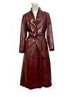 WILSONS Womens Leather Trench Coat Button Down Belted Burgundy Size 9/10