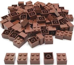 Lego 100 New Reddish Brown Bricks Building Blocks 2 x 2 Parts