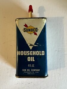New ListingVintage Sunoco Household Oil Can 4oz Tin Oiler Gas Pump Graphic NOS Unopened