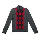 Apt. 9 Gray Red Argyle Cashmere Turtleneck Pullover Sweater Womens Large