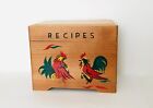Vtg Wooden Rooster Recipe Box Japan Hand Painted Country Kitchen Chickens