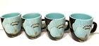 Laurie Gates Madison Mugs Set of 4 Floral Poppy Turquoise Brown Designed in CA