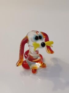 Hand-Blown Glass Clear/Red Mini Dog Figurine CUTE!