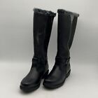 Womens Esther Black Leather Buckle Round Toe Block Heel Tall Snow Boots Size 10W