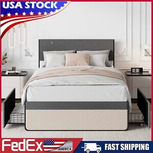Full Queen Size Bed Frame with 2 Storage Drawers Upholstered Headboard Platform