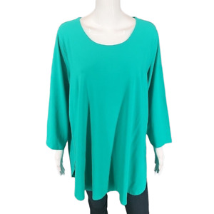 Susan Graver Modern Peruvian Cotton Knit Top 3X Plus Sz Green Everyday Tee Shirt