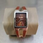 MUDD Quartz Watch Silver Tone Women's Brown Dial Leather Band Stainless Steel