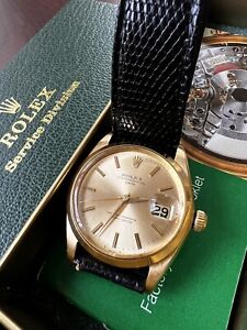 Rolex Oyster Perpetual Date 18K Yellow Gold Watch Golden Sunburst Dial Rare 1500