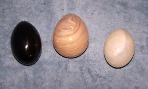 LARGE  ONYX GEMSTONE HAND CARVED and POLISHED EGGS  Lot of 3  from Mexico