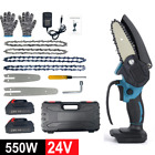 US Mini Chainsaw Cordless 4Inch 6Inch Electric Chain Saw 24V 550W Battery Power