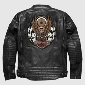 Harley Davidson Men’s Flying Eagle Motorcycle Jacket Real Cowhide Leather Jacket