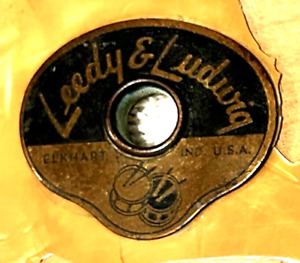 Vintage Leedy Ludwig Snare Tom Bass Drum Badge Elkhart USA w grommet