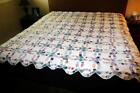 VINTAGE HAND PIECED DOUBLE  WEDDING RING QUILT  SCALLOPED BORDER 89