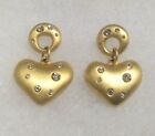 Gold Tone Dangle Stud Earrings Pierced Rhinestone Heart Statement
