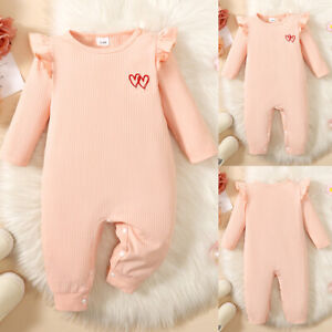Kids Newborn Baby Girls Ribbed Ruffle Romper Pants Jumpsuits Outfits Clothes Set