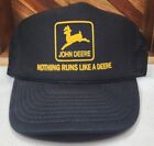 Vintage John Deere Nothing Runs Like A Deere Black Snapback Trucker Hat - Mint