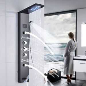LED Shower Panel Tower Rain&Waterfall Massage Body Jets System Stainless Steel