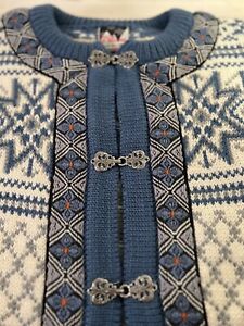 Dale of Norway Wool Cardigan Sweater Blue Cream Size XL Like New!