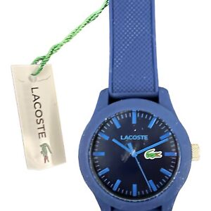 NEW LACOSTE 2010765 12.12 BLUE LOGO DIAL BLUE SILICONE BAND MENS WATCH