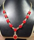 Gold Plate red JADE Cabochon Bead Beads Necklace Diamond Imitation 286862 US