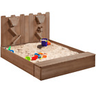 Wood Sandbox w/Funnel 2 Storage Compartments for Kids Ages 3-8 Outdoor,