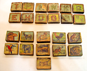 COLLECTION OF VINTAGE CHILDREN'S WOODEN LETTER BLOCKS AND RUBBER STAMPS