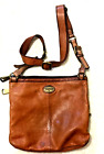 Vintage Fossil Explorer Crossbody Travel Bag Boho Tan Brown Peppled Leather FLAW