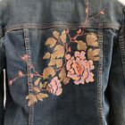 Calvin Klein Jean Jacket Womens Large Embroidered Denim Vintage Boho Blazer Y2K