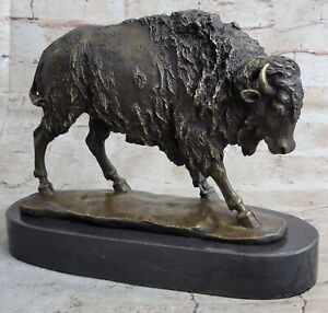 New ListingAmerican Buffalo Bison Western Artwork Bronze Marble Base Statue Sculpture Sale