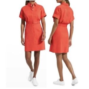Theory Good Linen Belted Poppy Eco Crunch Shirt Dress SZ 8 $350