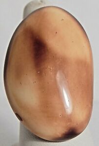 LARGE OVAL RING CREAM PLASTIC W/ BROWN WASH SZ 8-3/4