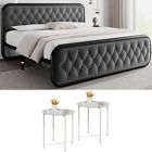 Grey Bedroom Set Furniture King Size 2 Nightstands Platform Bed 3 Pieces Modern