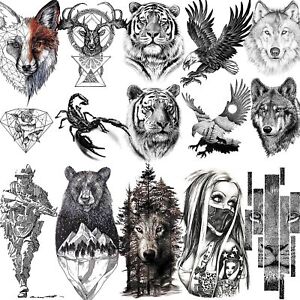 10 Sheets Realistic Tiger Temporary Tattoos Animals For Men Body Armband Soldier