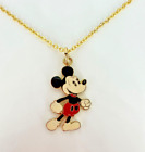 Vintage Walt Disney Enameled Mickey Mouse Gold Tone Pendant on 18