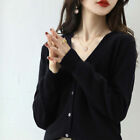 Women Cashmere Wool Cardigan V-Neck Sweater Long Sleeve Knitted Soft Warm Coat