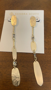 Kendra Scott Calista Gold Tone Dangle Earrings Hammered Rhinestone Asymmetrical