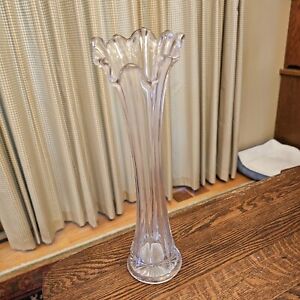 Vintage Clear Glass Fluted Swung Finger Vase w/ Starburst Base - 14” 8 Finger