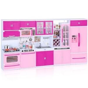 Kitchen Playset for Girls, Play Kitchen Toys for Dolls with Realistic Lights