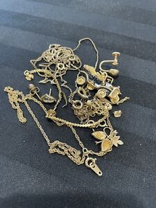 GOLD Filled Parts Antique Jewelry Lot Chains Necklace Earrings Pin 19 Grams